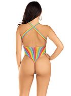 Teddy, halterneck, open back, net inlay, rainbow color